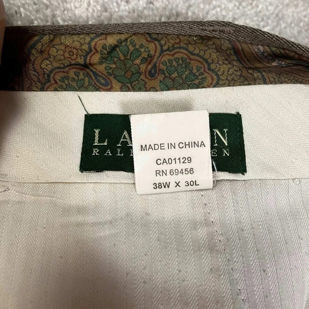 Lauren Ralph Lauren Mens Brown Wool Pleated Cuffed Dress Pants 38x30 Fits 37x29